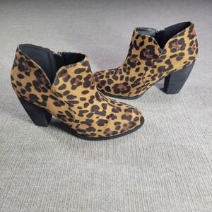 Michael Antonio Booties Womens 10 Brown/Black Leopard Print Pull On Ankle Boots